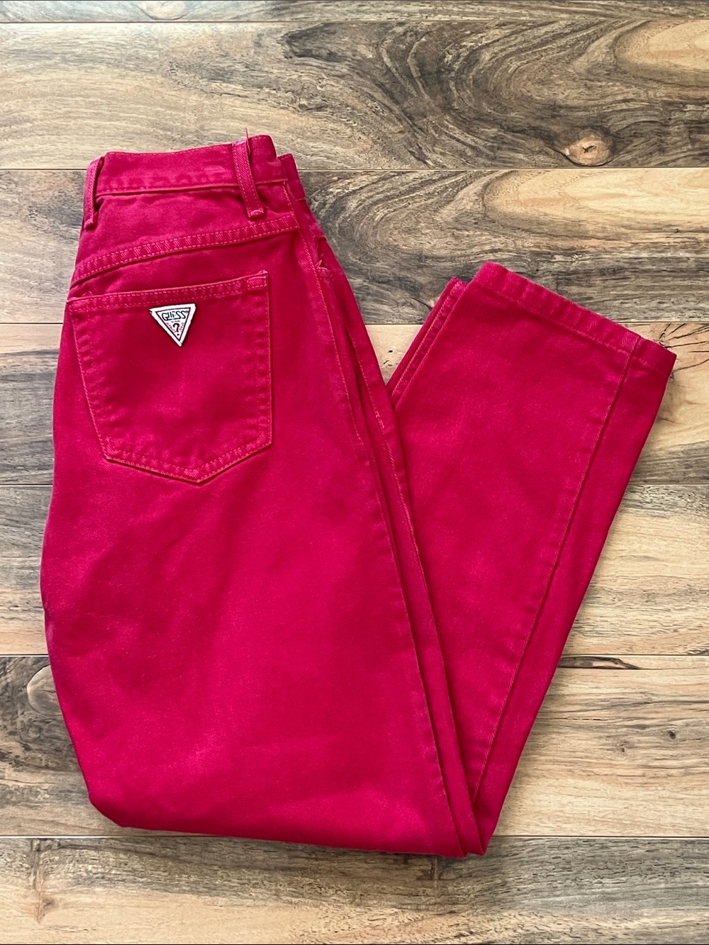 Vintage 90s Guess Georges Marciano USA Red Jeans High Rise Straight 27
